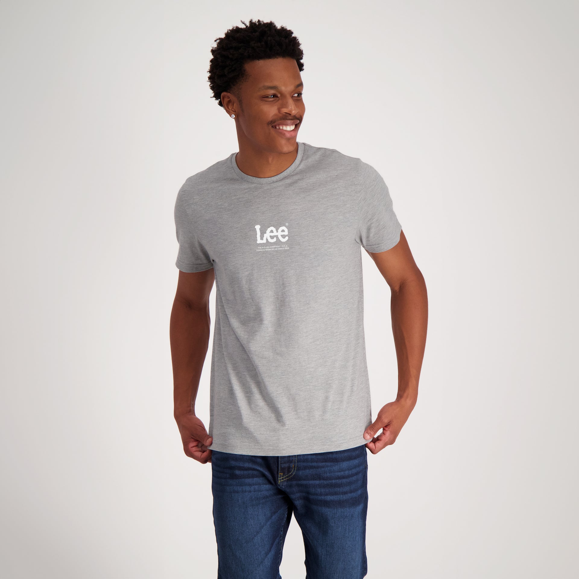 FRONT BACK HD LEE T-SHIRT IN HEATHER GREY MELANGE