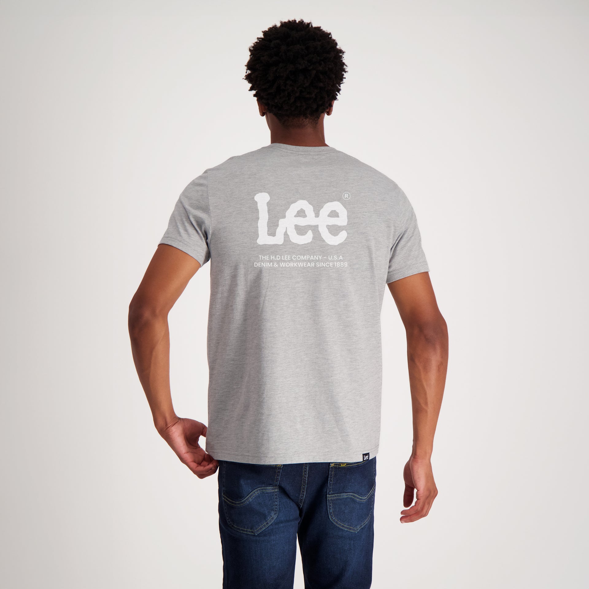 FRONT BACK HD LEE T-SHIRT IN HEATHER GREY MELANGE