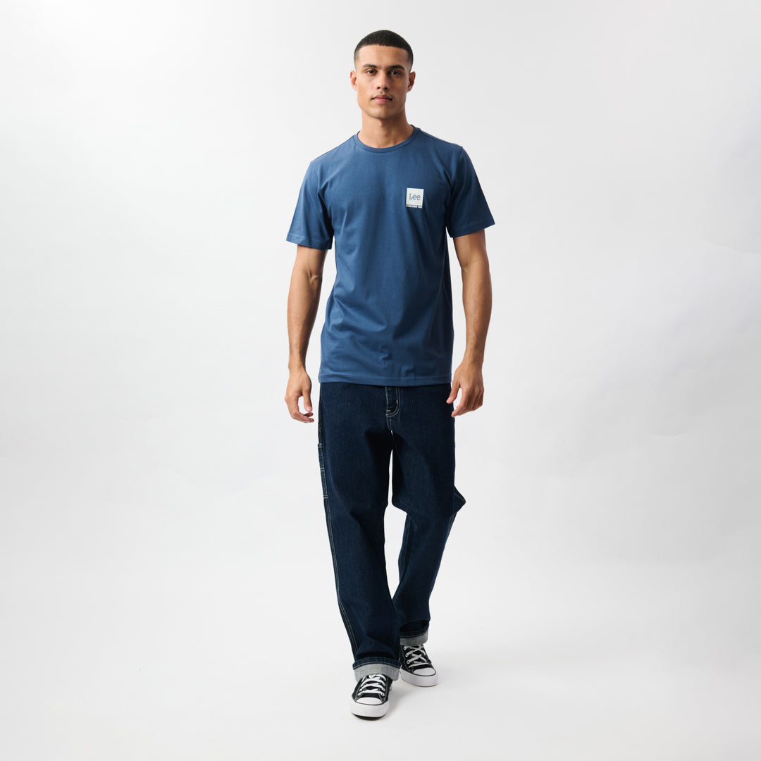 LOGO BOX T-SHIRT IN SHADY BLUE