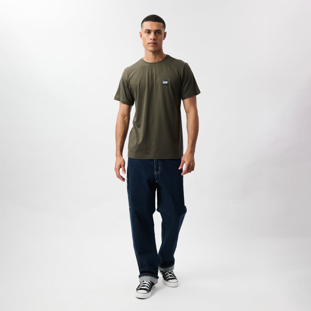 LOGO BOX T-SHIRT IN NEW TAUPE GREEN