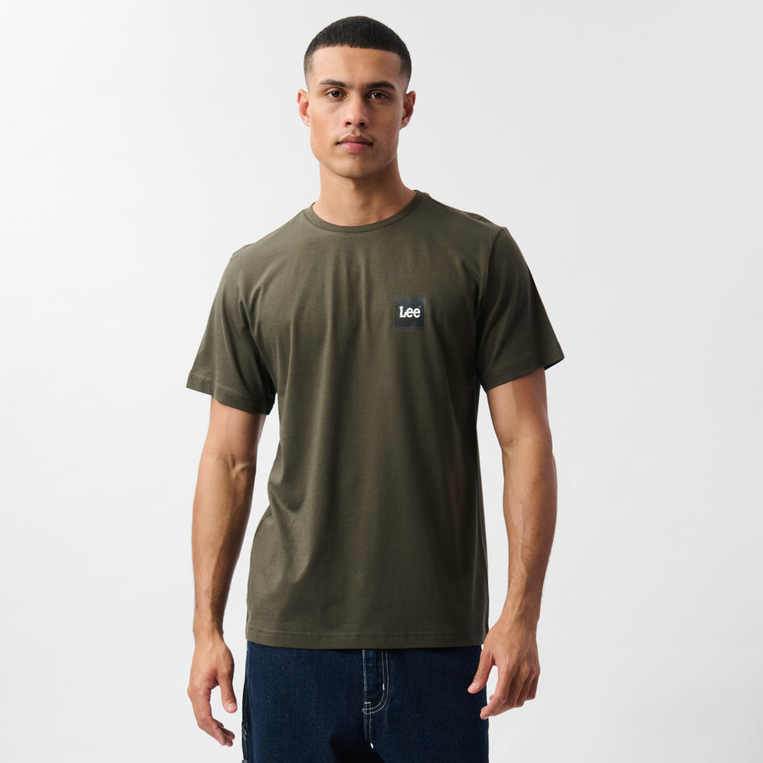 LOGO BOX T-SHIRT IN NEW TAUPE GREEN
