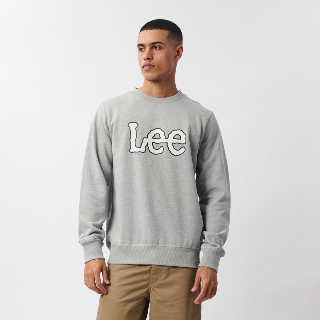LEE LOGO CREW FLEECE IN LIGHT GREY HEATHER MELANGE
