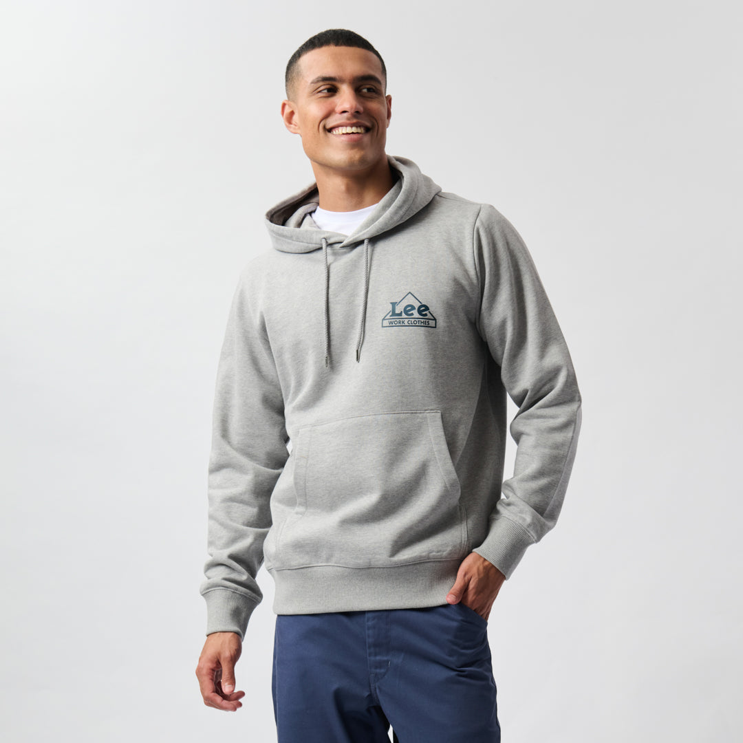 WORK CLOTHES HOODED FLEECE IN LIGHT GREY HEATHER MELANGE