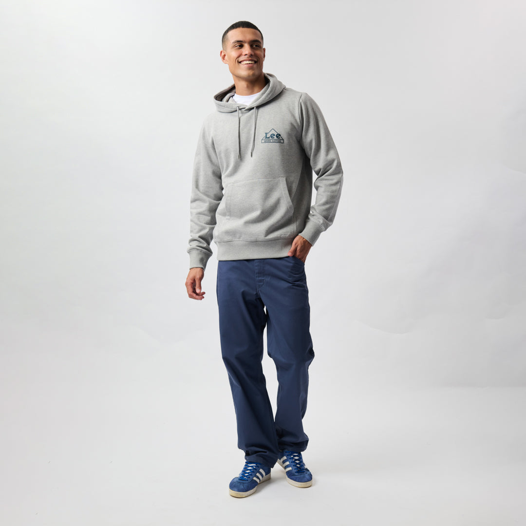 WORK CLOTHES HOODED FLEECE IN LIGHT GREY HEATHER MELANGE