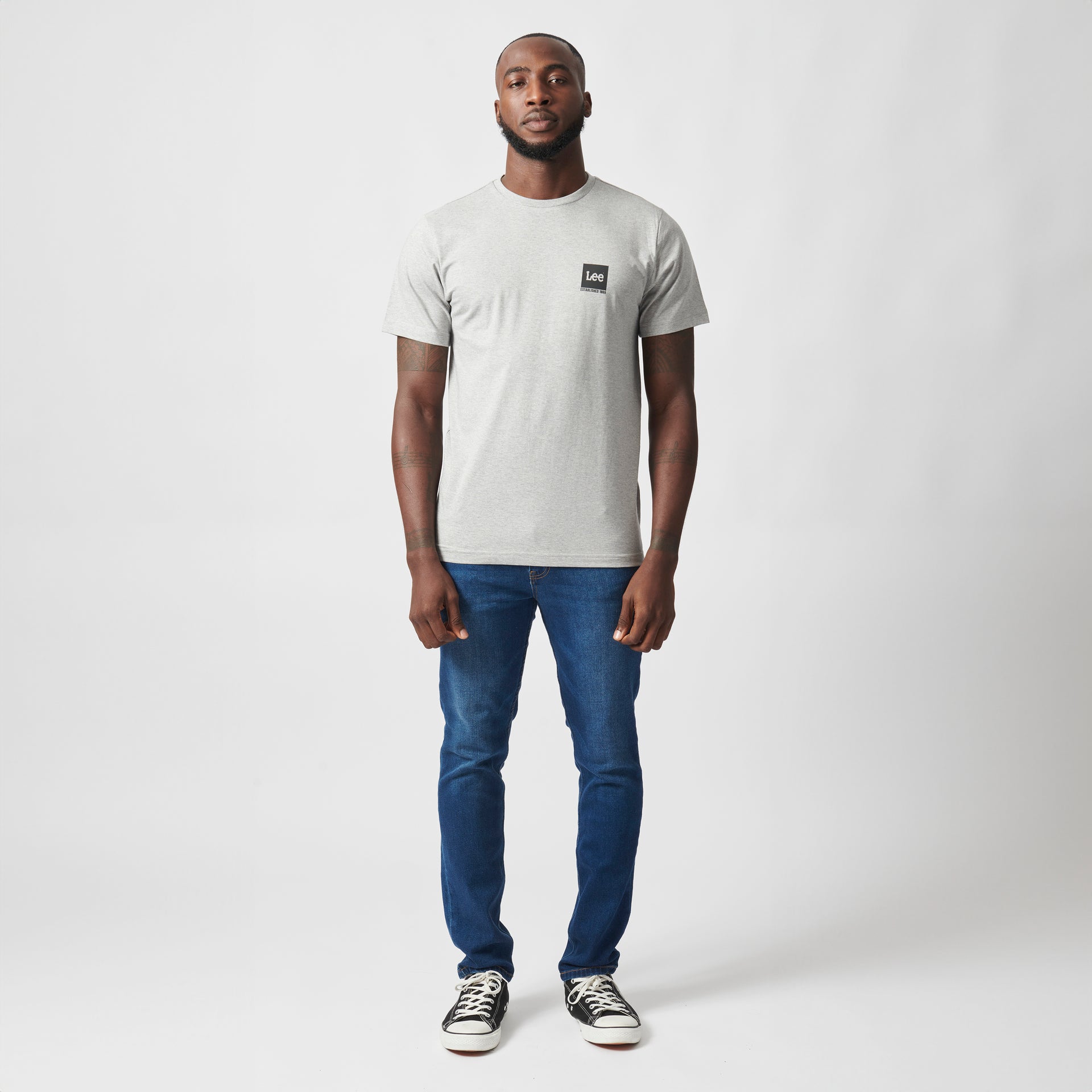 LOGO BOX T-SHIRT IN GREY MELANGE