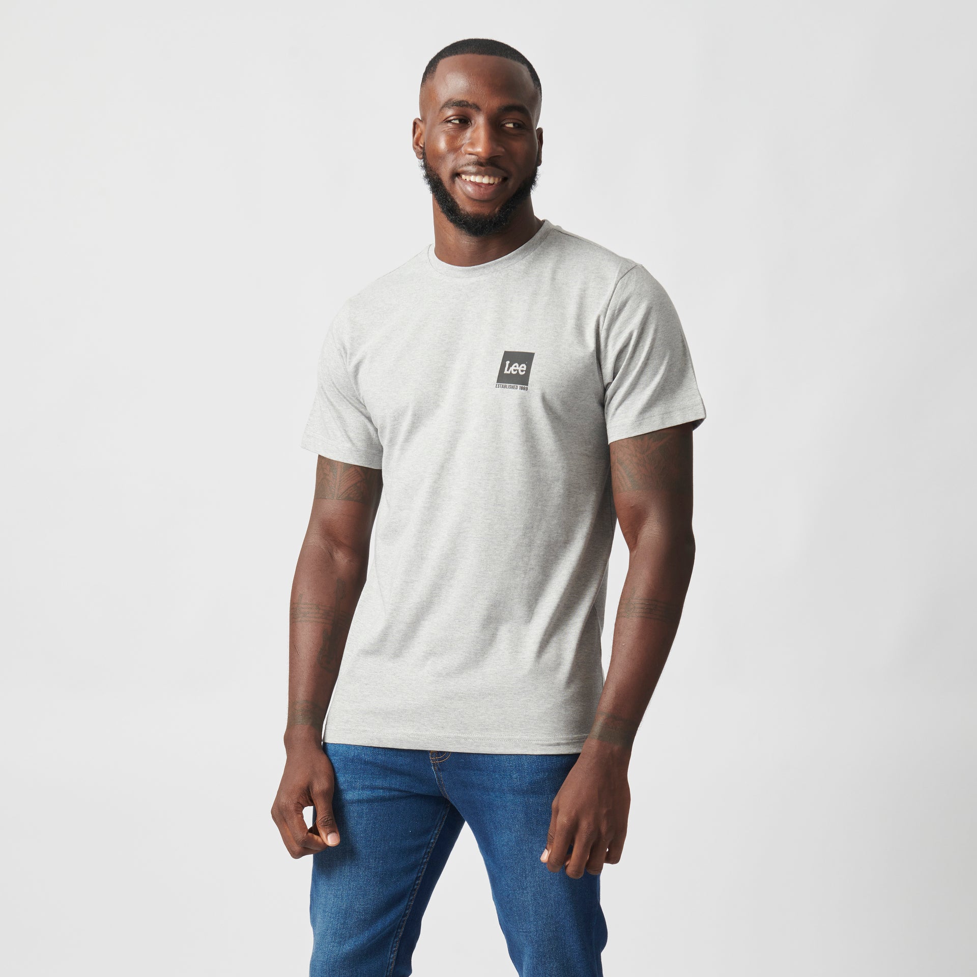 LOGO BOX T-SHIRT IN GREY MELANGE