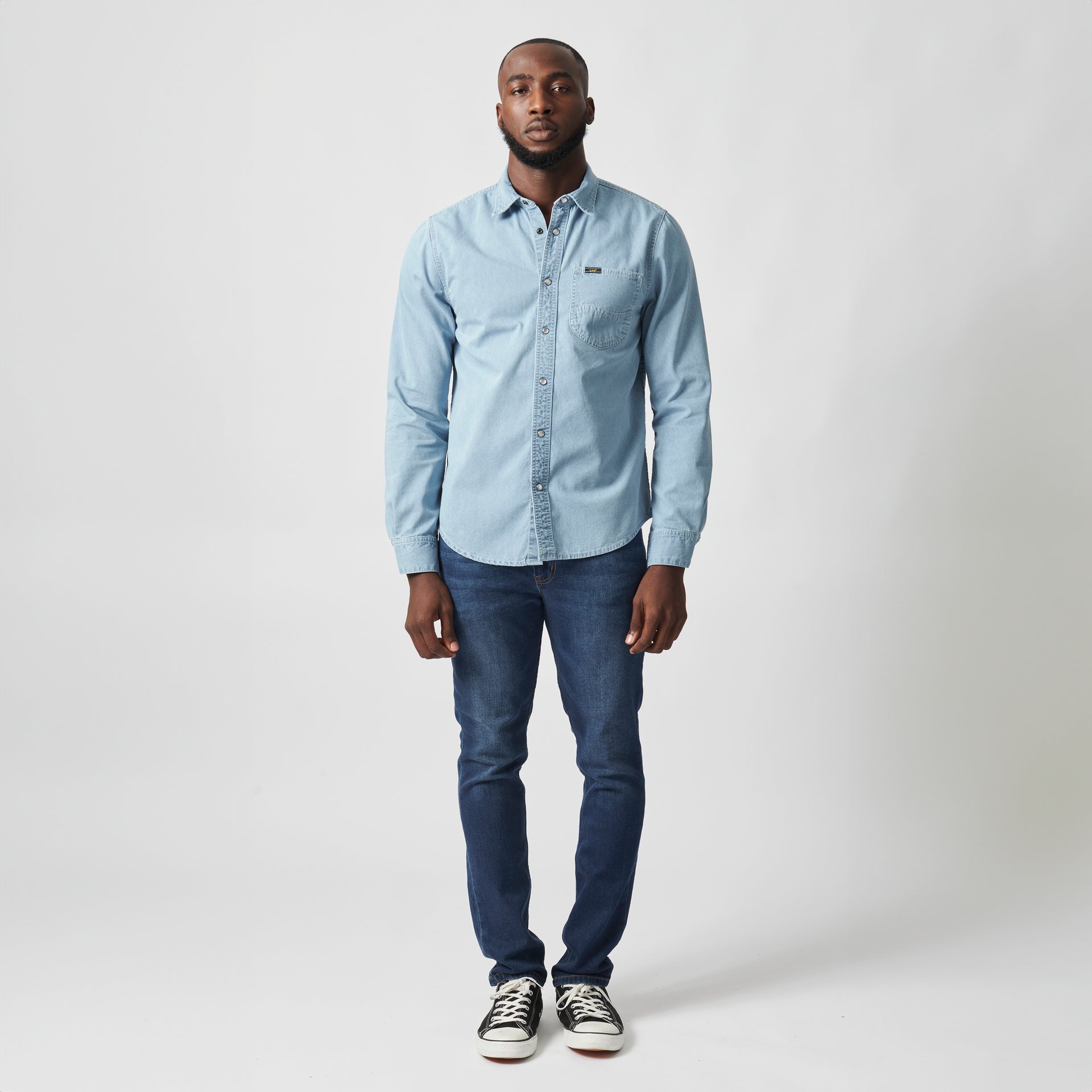 LAZY 'S' LONG SLEEVE DENIM SHIRT IN LIGHT BLUE WASH