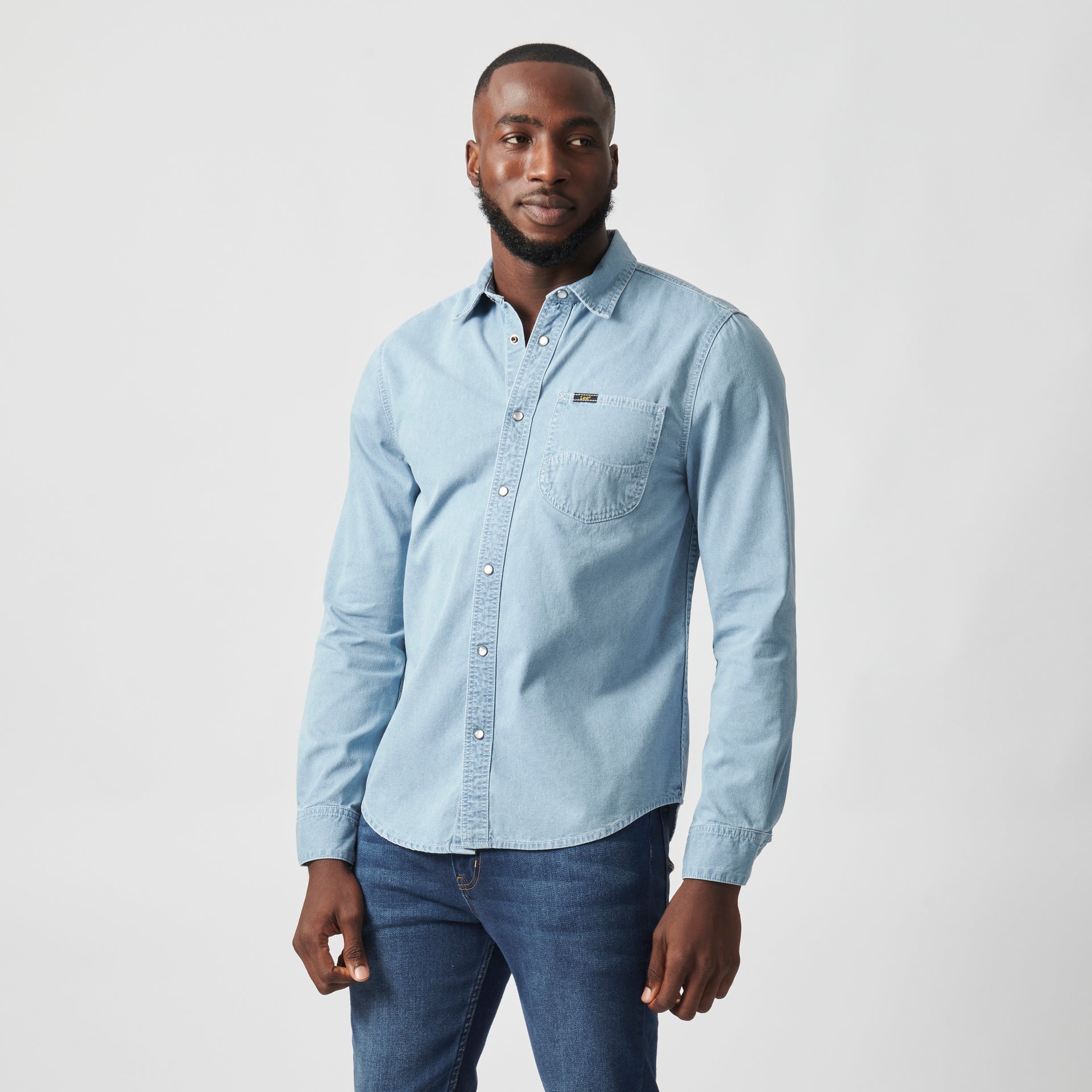 LAZY 'S' LONG SLEEVE DENIM SHIRT IN LIGHT BLUE WASH