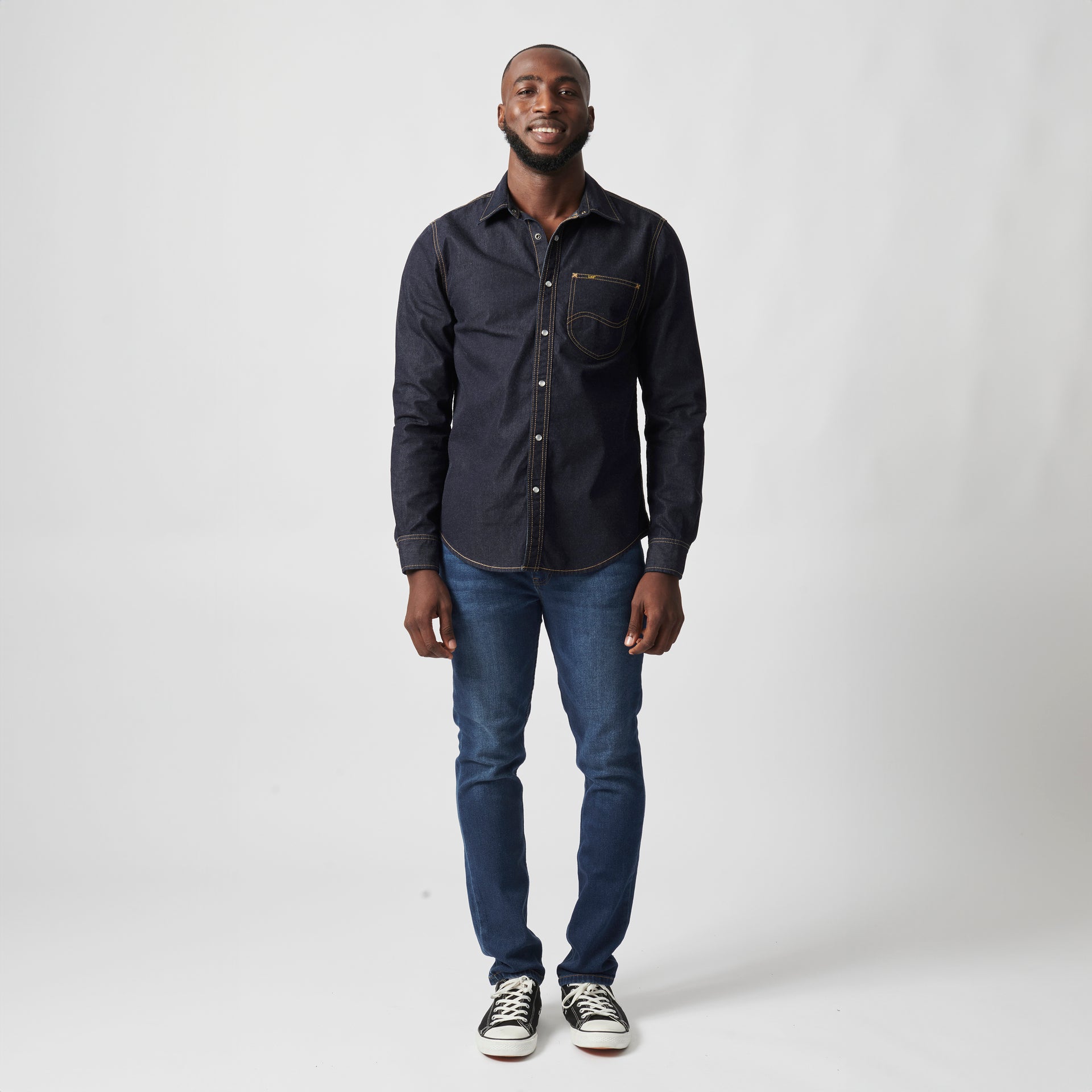 LAZY 'S' LONG SLEEVE DENIM SHIRT IN NATURAL DARK INDIGO