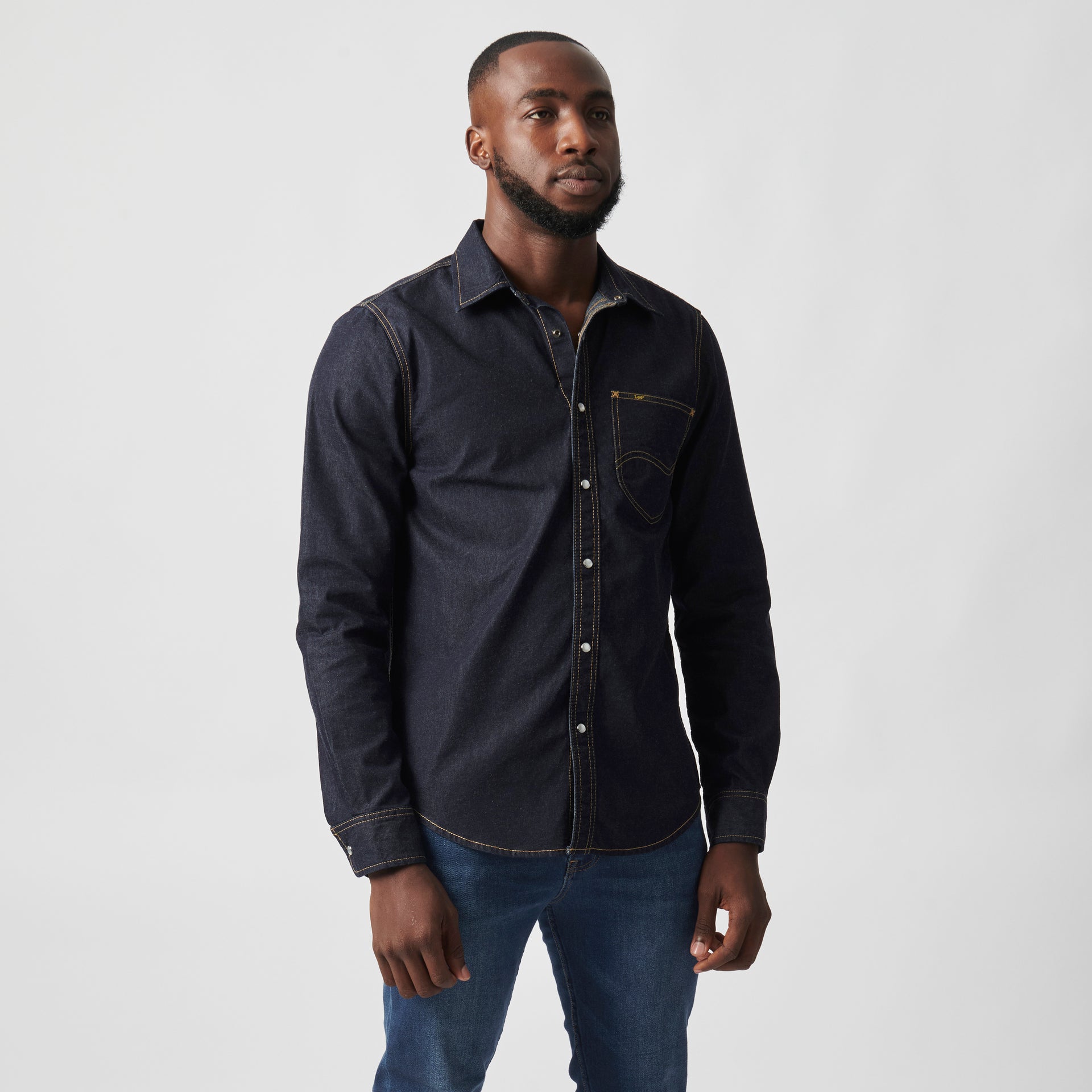 LAZY 'S' LONG SLEEVE DENIM SHIRT IN NATURAL DARK INDIGO