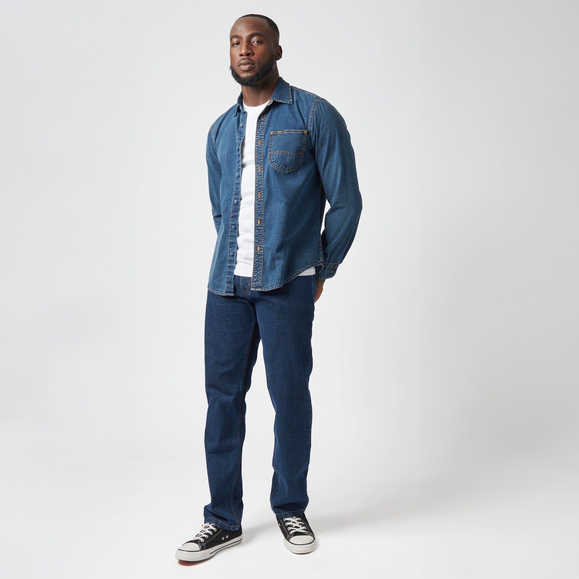 LAZY 'S' LONG SLEEVE DENIM SHIRT IN STONEWASH