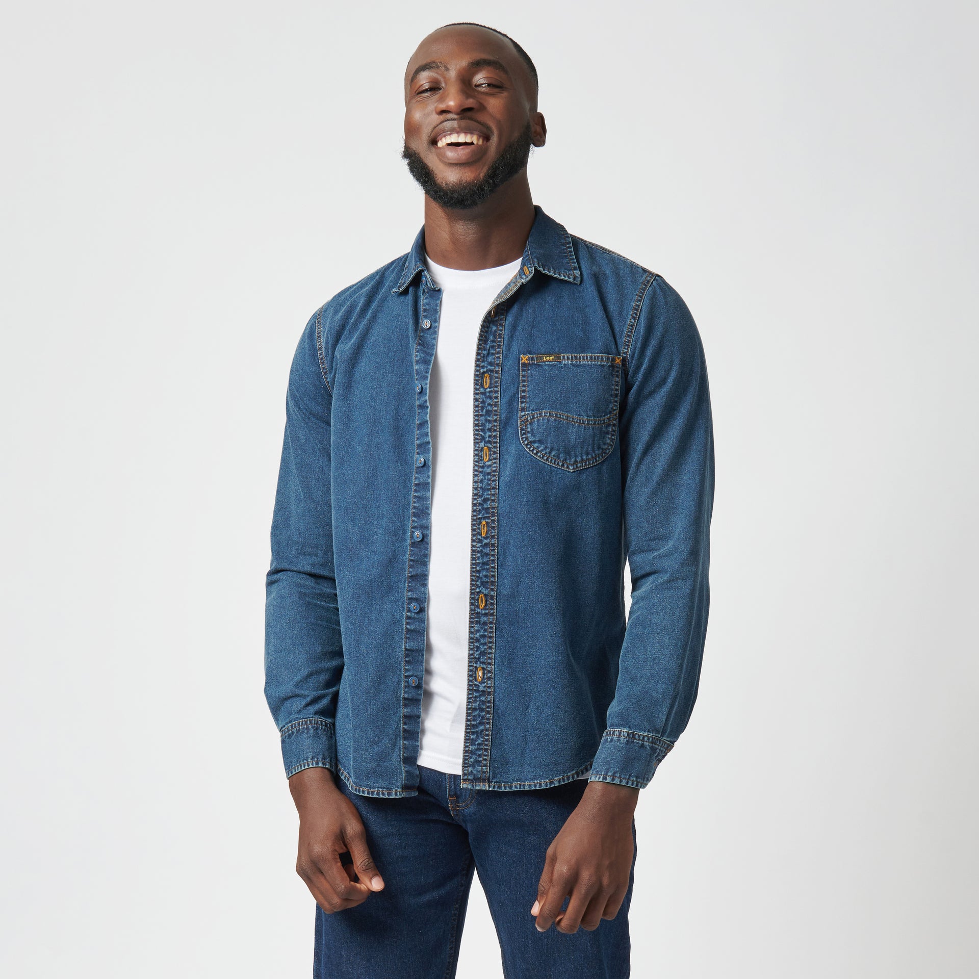 LAZY 'S' LONG SLEEVE DENIM SHIRT IN STONEWASH