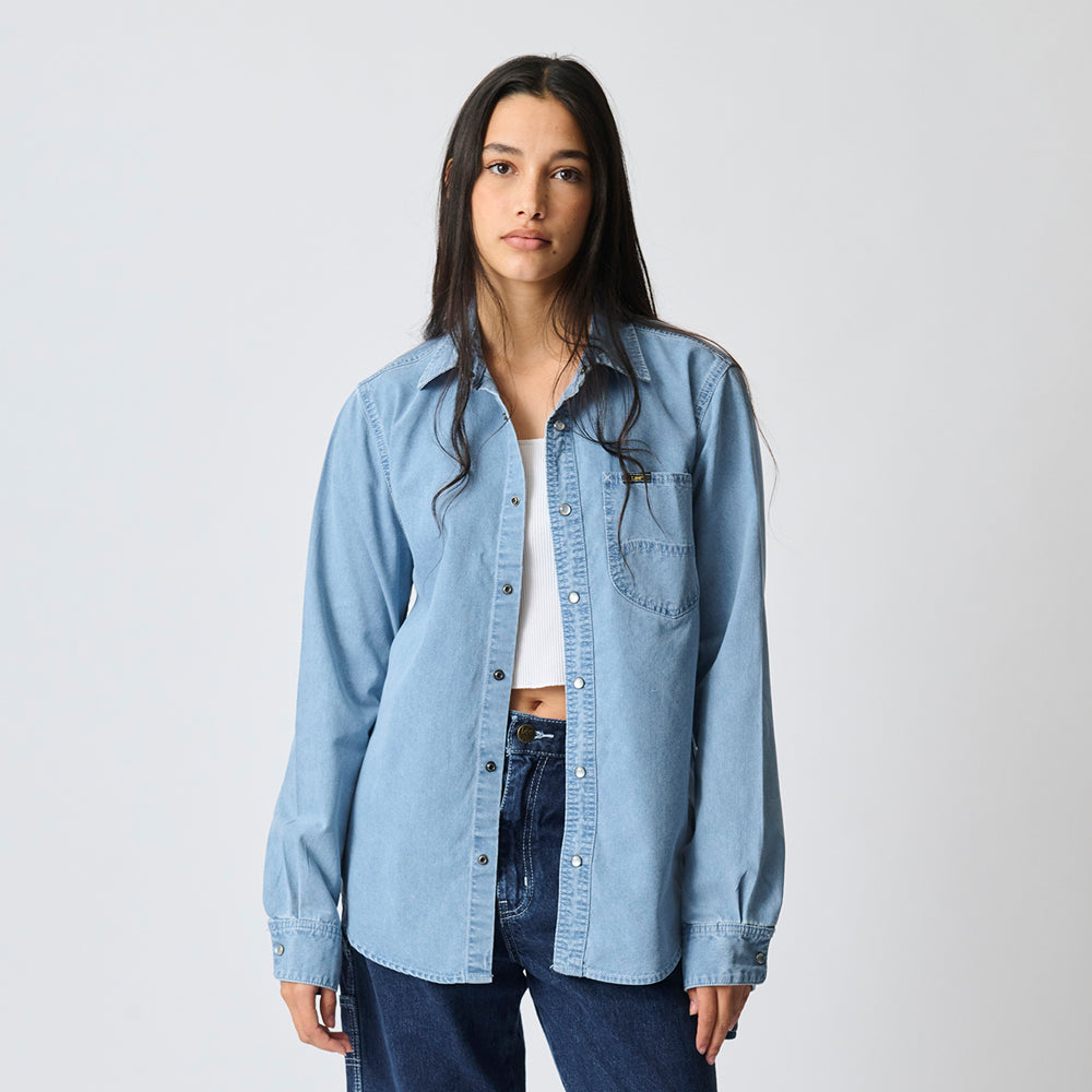 LAZY 'S' LONG SLEEVE DENIM SHIRT IN LIGHT BLUE WASH