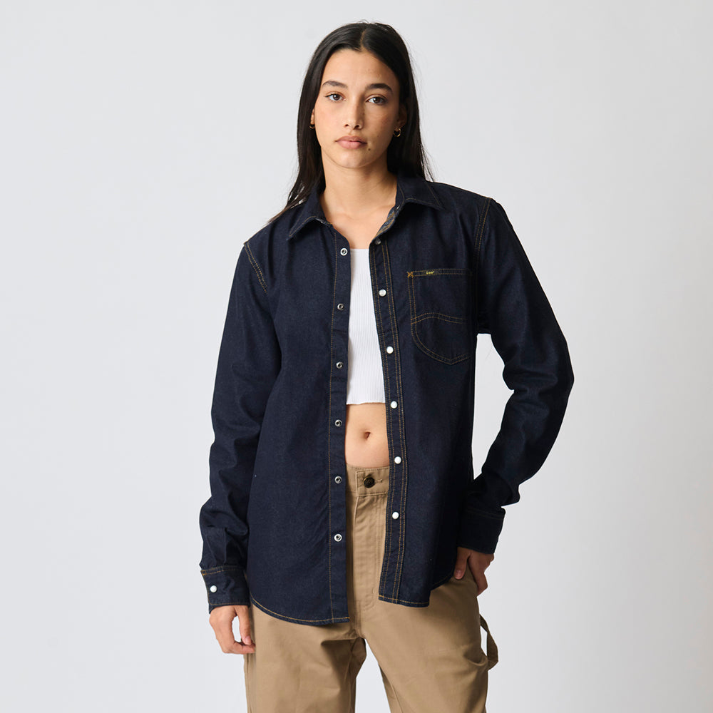 LAZY 'S' LONG SLEEVE DENIM SHIRT IN NATURAL DARK INDIGO